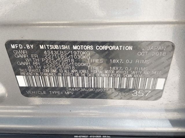 2019 MITSUBISHI OUTLANDER SPORT JA4AP3AU9KU007733 Photo 8