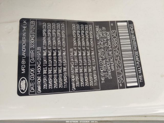 2006 LAND ROVER LR3 SALAE25436A388043 Photo 8