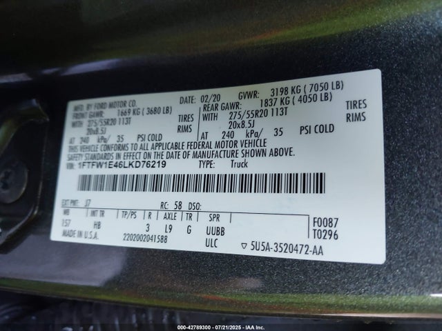 Ford gtdi 2020 1FTFW1E46LKD76219 Image 9