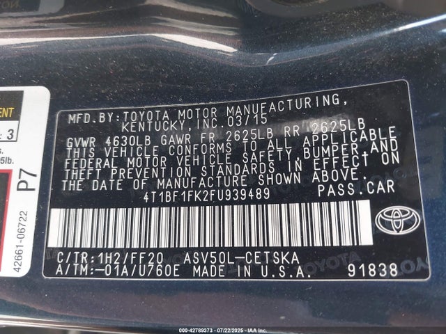 Toyota 2ar-fe 2015 4T1BF1FK2FU939489 Image 9
