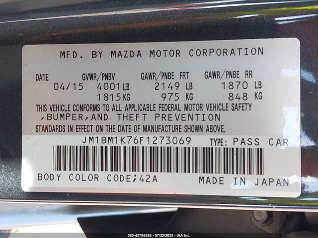 Mazda pe 2015 JM1BM1K76F1273069 Image 9