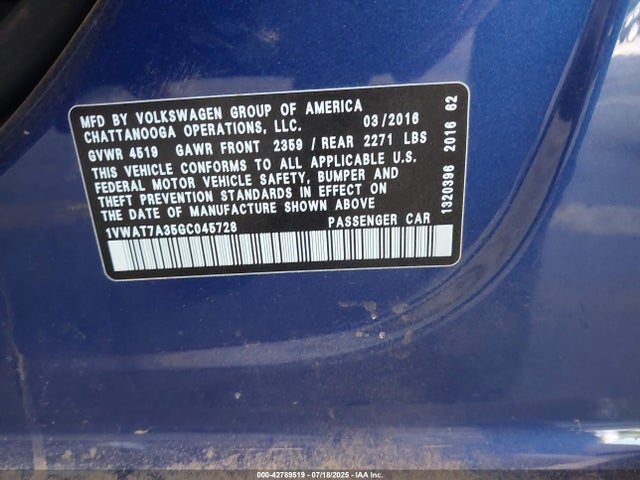 1VWAT7A35GC045728 Volkswagen 1.8t