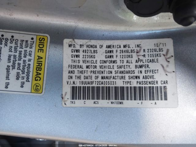 2012 ACURA TL 19UUA9F72CA005031 Photo 8