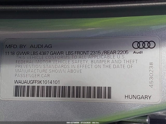 2019 AUDI A3 WAUAUGFF9K1014101 Photo 8