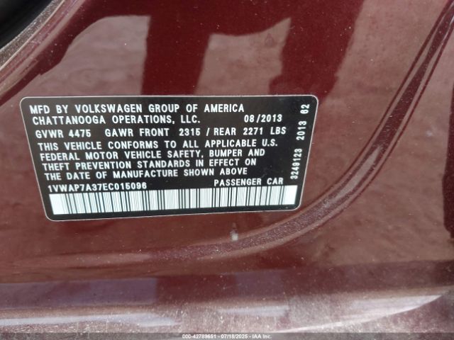 2014 VOLKSWAGEN PASSAT 1VWAP7A37EC015096 Photo 8