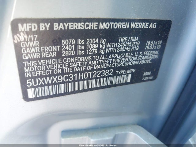 5UXWX9C31H0T22382 BMW X3