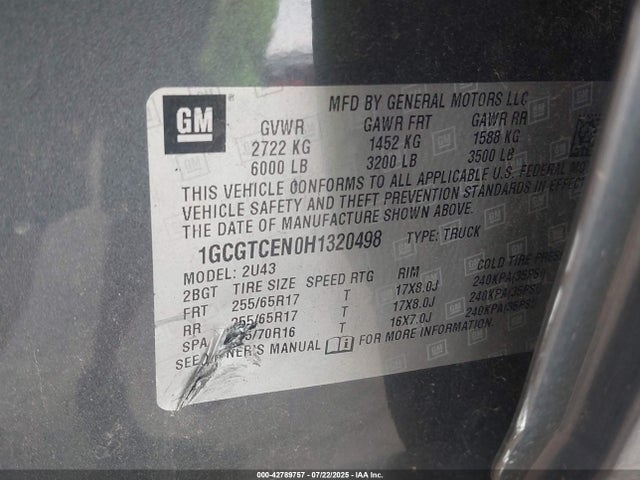 2017 Chevrolet Colorado Lt მანქანა იყიდება აუქციონზე, vin: 1GCGTCEN0H1320498, აუქციონის ნომერი: 42789757