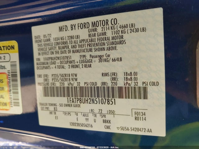 1FATP8UH2N5107851 Ford 4v