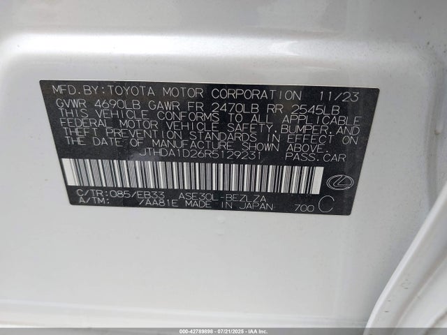 Lexus 8ar-fts 2024 JTHDA1D26R5129231 Image 9