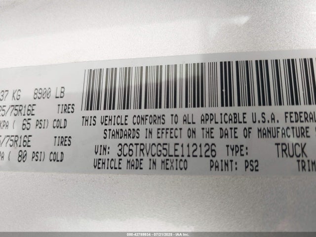 RAM Promaster 2500 2020 3C6TRVCG5LE112126 Image 9