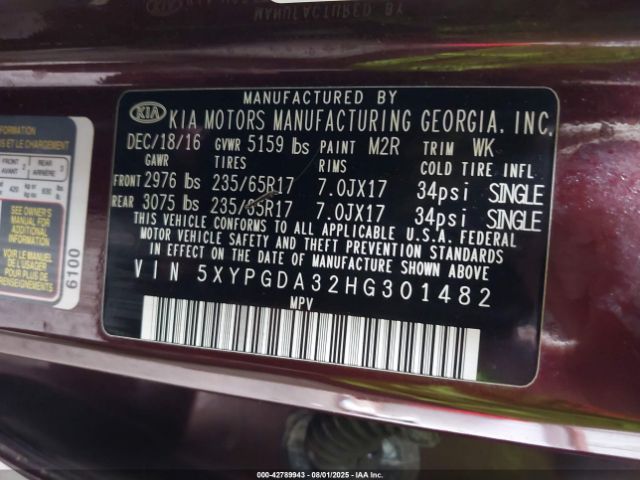 2017 KIA SORENTO 5XYPGDA32HG301482 Photo 8