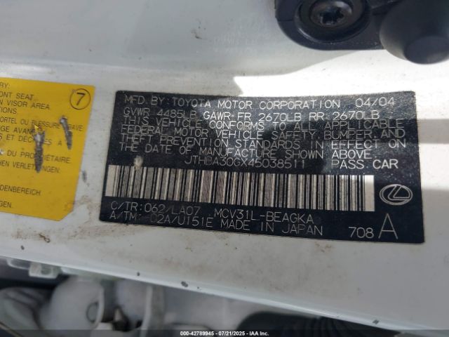 2004 LEXUS ES 330 JTHBA30GX45038511 Photo 8