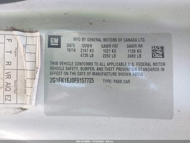 Chevrolet l99 2015 2G1FK1EJ0F9157725 Image 9