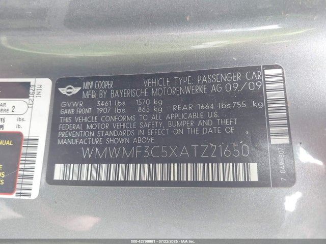 2010 MINI COOPER WMWMF3C5XATZ21650 Photo 8