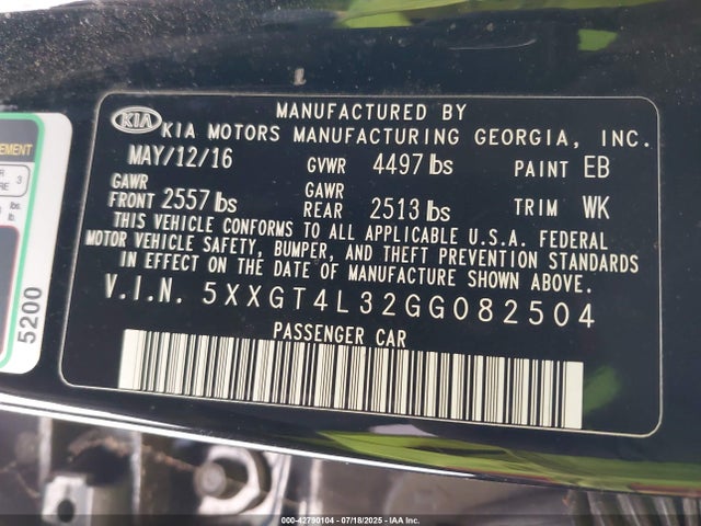 5XXGT4L32GG082504 KIA t-gdi theta ii