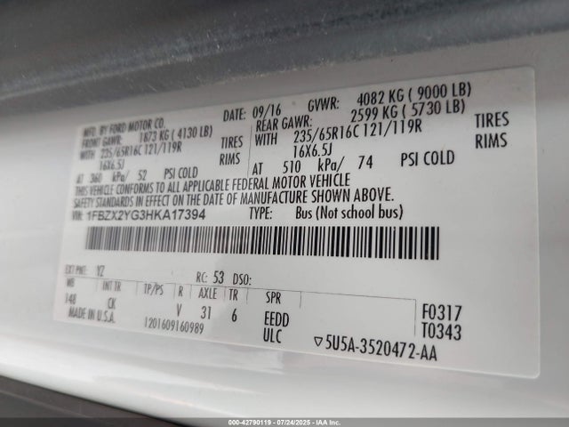 1FBZX2YG3HKA17394 Ford 2017