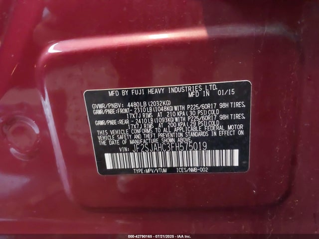 JF2SJAHC3FH575019 Subaru 2.5na u5