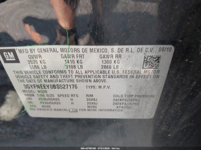 2011 CADILLAC SRX 3GYFNEEY0BS527176 Photo 8