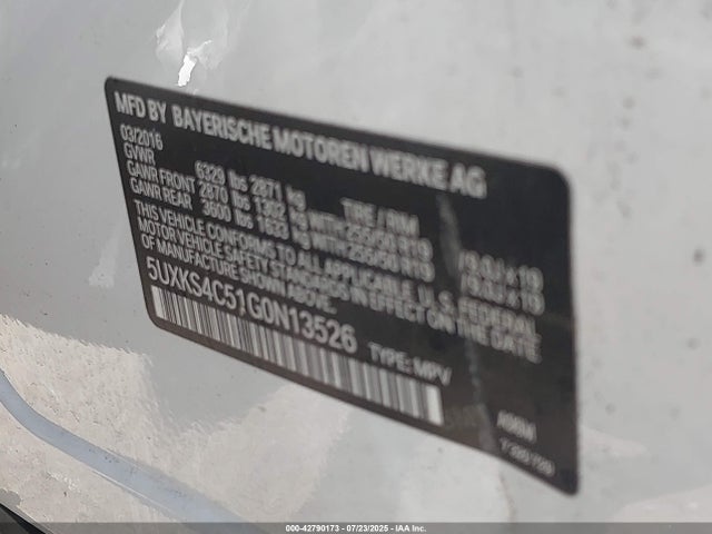 5UXKS4C51G0N13526 BMW 2016