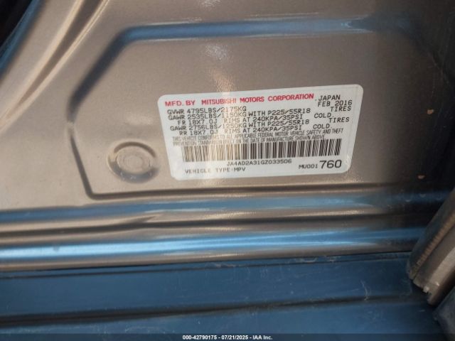 2016 MITSUBISHI OUTLANDER JA4AD2A31GZ033506 Photo 8