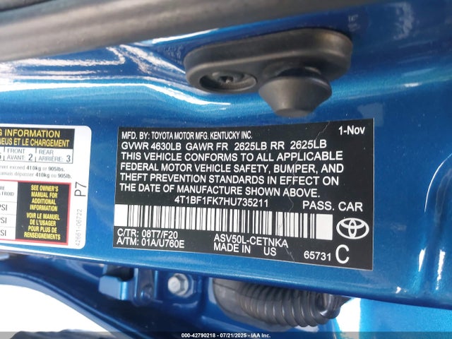 4T1BF1FK7HU735211 Toyota 2ar-fe