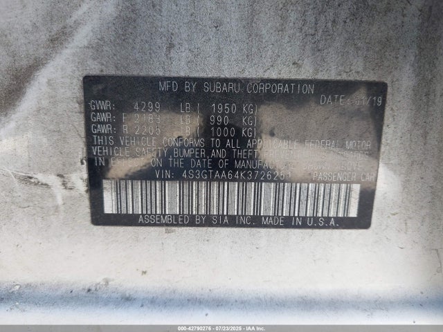 4S3GTAA64K3726251 Subaru 2019