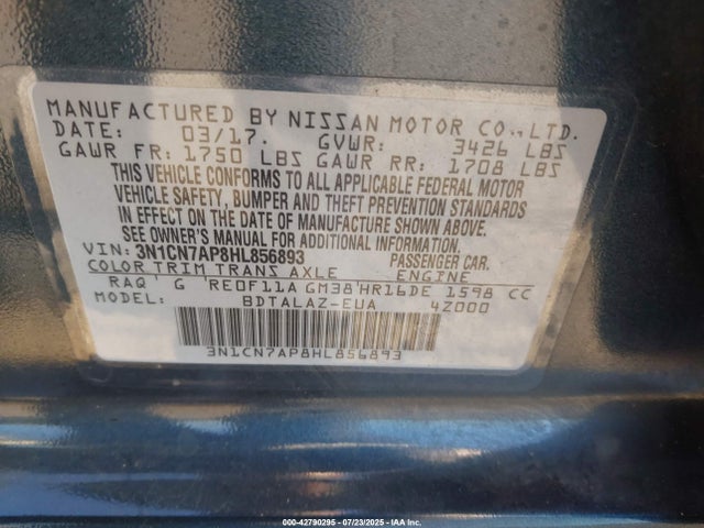 3N1CN7AP8HL856893 Nissan 2017