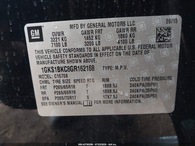1GKS1BKC8GR162168 GMC l83 - sidi, vvt, afm, e85 max, aluminum