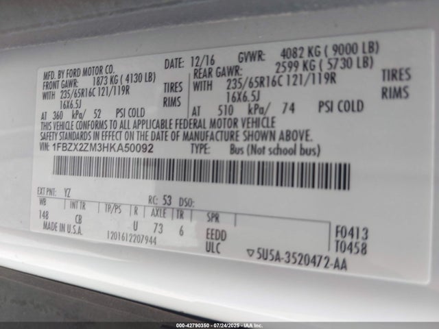 1FBZX2ZM3HKA50092 Ford 2017