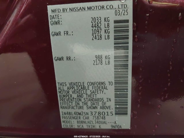 Nissan 2025 2025 1N4BL4DW2SN378015 Image 9