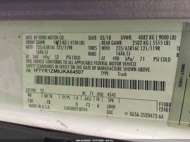 1FTYR1ZM8JKA64507 Ford 2018