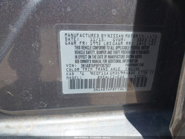 3N1AB7AP8FY367507 Nissan 2015