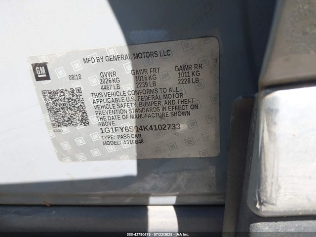 1G1FY6S04K4102733 Chevrolet 2019