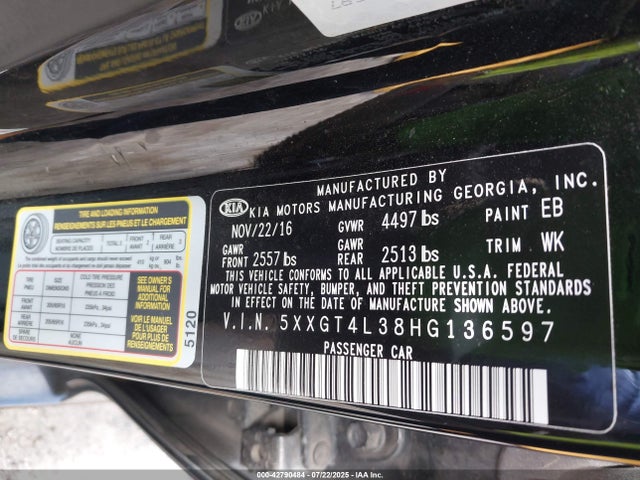 5XXGT4L38HG136597 KIA g 2.4 dohc gdi