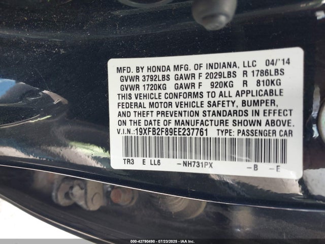 Honda r18z1 2014 19XFB2F89EE237761 Image 9