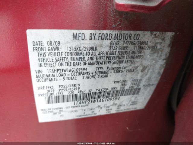 2010 FORD TAURUS 1FAHP2JW1AG109594 Photo 8