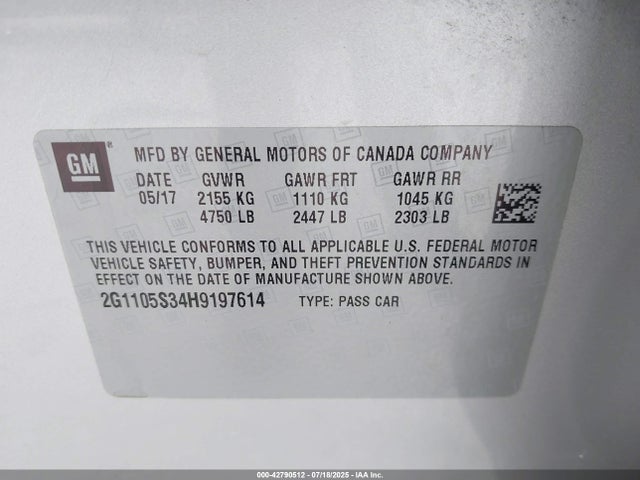 2G1105S34H9197614 Chevrolet lfx - sidi: spark ignited direct injection, vvt, e85 max, alum