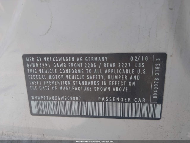 WVWPP7AUXGW908807 Volkswagen E-Golf