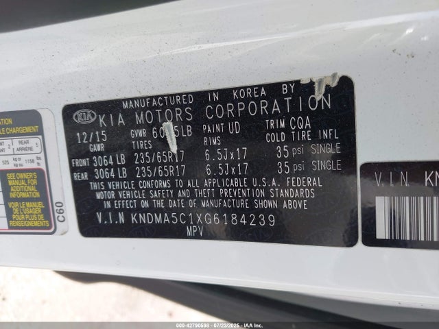 KNDMA5C1XG6184239 KIA dohc gdi lambda ii