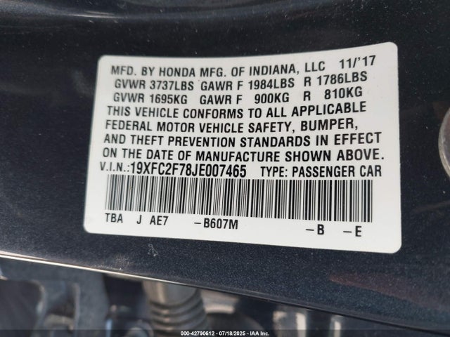 Honda k20c2 2018 19XFC2F78JE007465 Image 9
