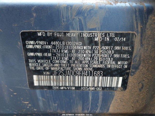 Subaru 2.5na u5 2015 JF2SJADC9FH411683 Image 9
