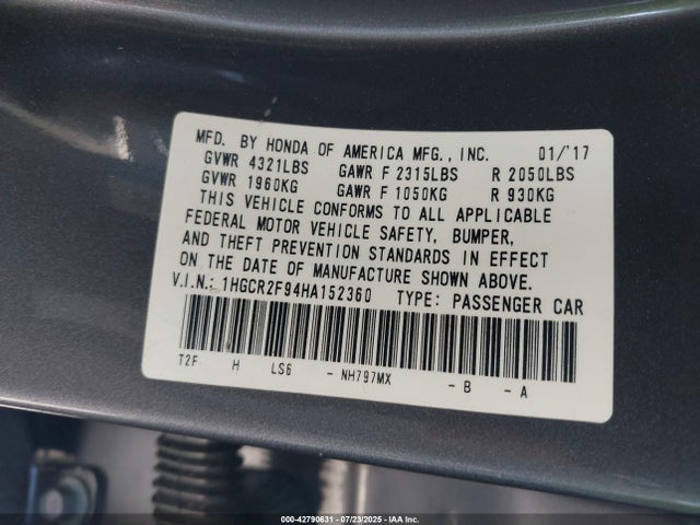 1HGCR2F94HA152360 Honda k24w1