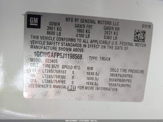1GCWGAFP5J1198568 Chevrolet lv1 - sidi, vvt, e85 max, iron