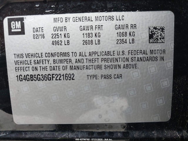 1G4GB5G36GF221692 Buick lfx - sidi, vvt, e85 max, alum gm