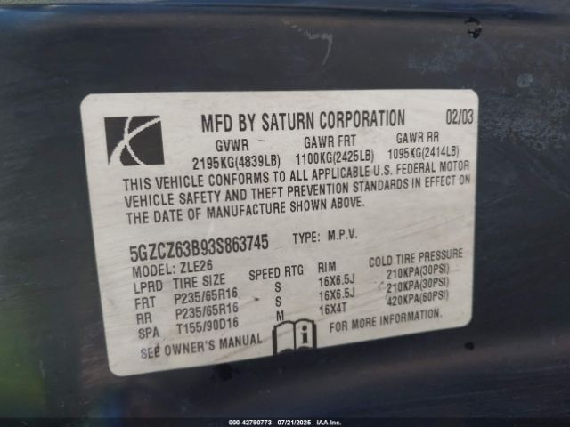2003 SATURN VUE 5GZCZ63B93S863745 Photo 8