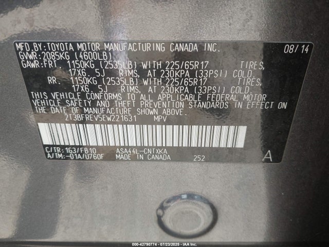 Toyota 2ar-fe 2014 2T3BFREV5EW221631 Image 9