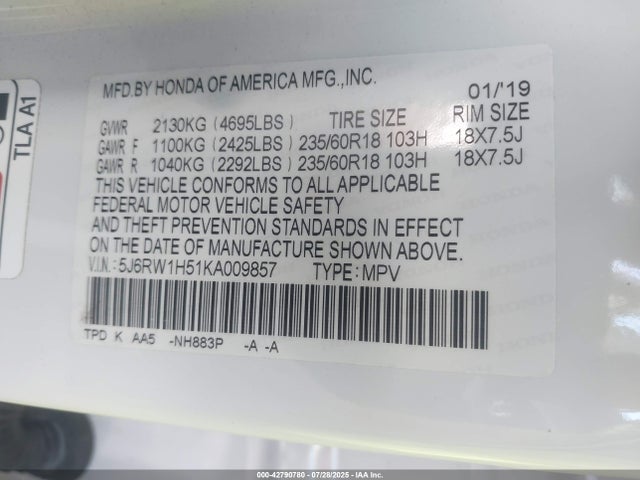 5J6RW1H51KA009857 Honda l15be
