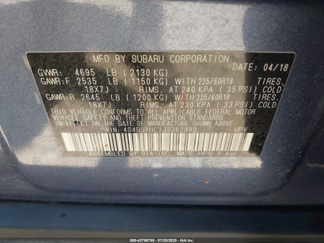 Subaru u5 2018 4S4BSANC3J3362993 Image 9