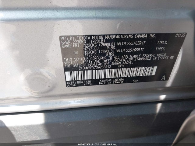 2T3MWRFV7SW268842 Toyota a25a-fxs