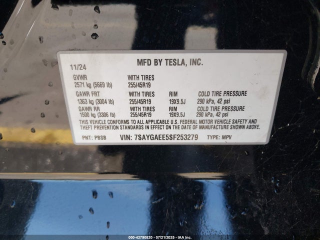 2025 TESLA MODEL Y 7SAYGAEE5SF253279 Photo 8